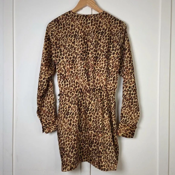 Zara Leopard Print Wrap top, ruched side, long sleeve mini dress - size M - Picture 7 of 10